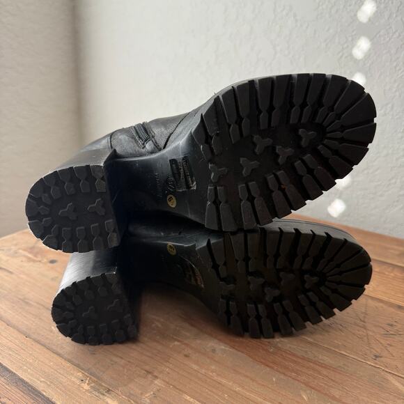 Women's Emanuele Crasto Lug‎ Sole Black Leather Buckle Ankle Boots Size 6.5 - Picture 8 of 10